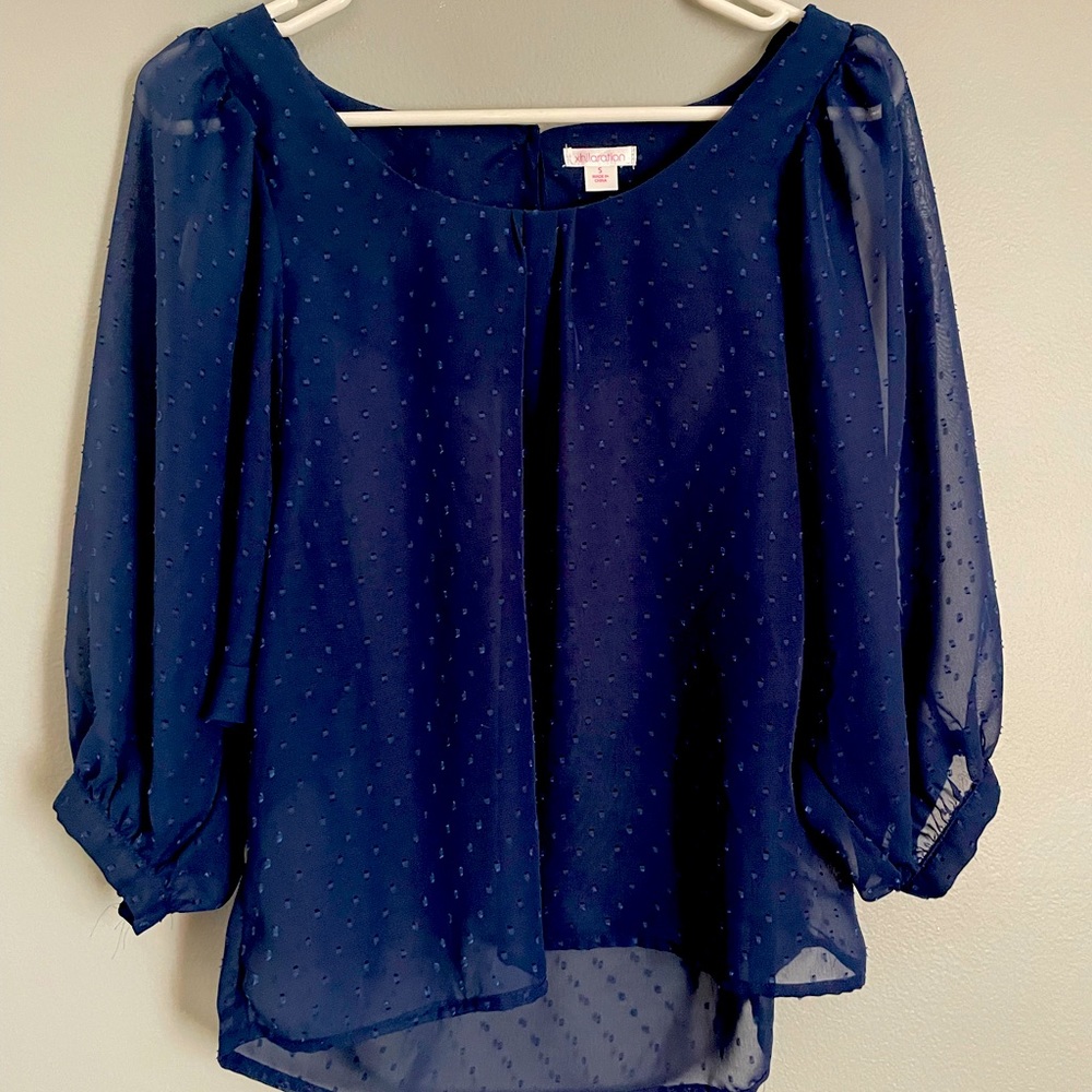 Xhileration sheer quarter sleeve blouse with exposed arms.  Excellent condition.